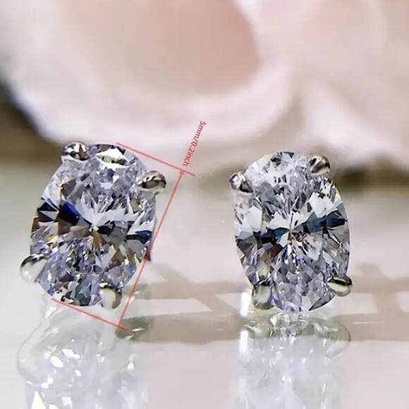 Sterling Silver Oval Cubic Zircon Stud Earrings, Wedding, Bridal, Anniversary - Picture 5 of 5